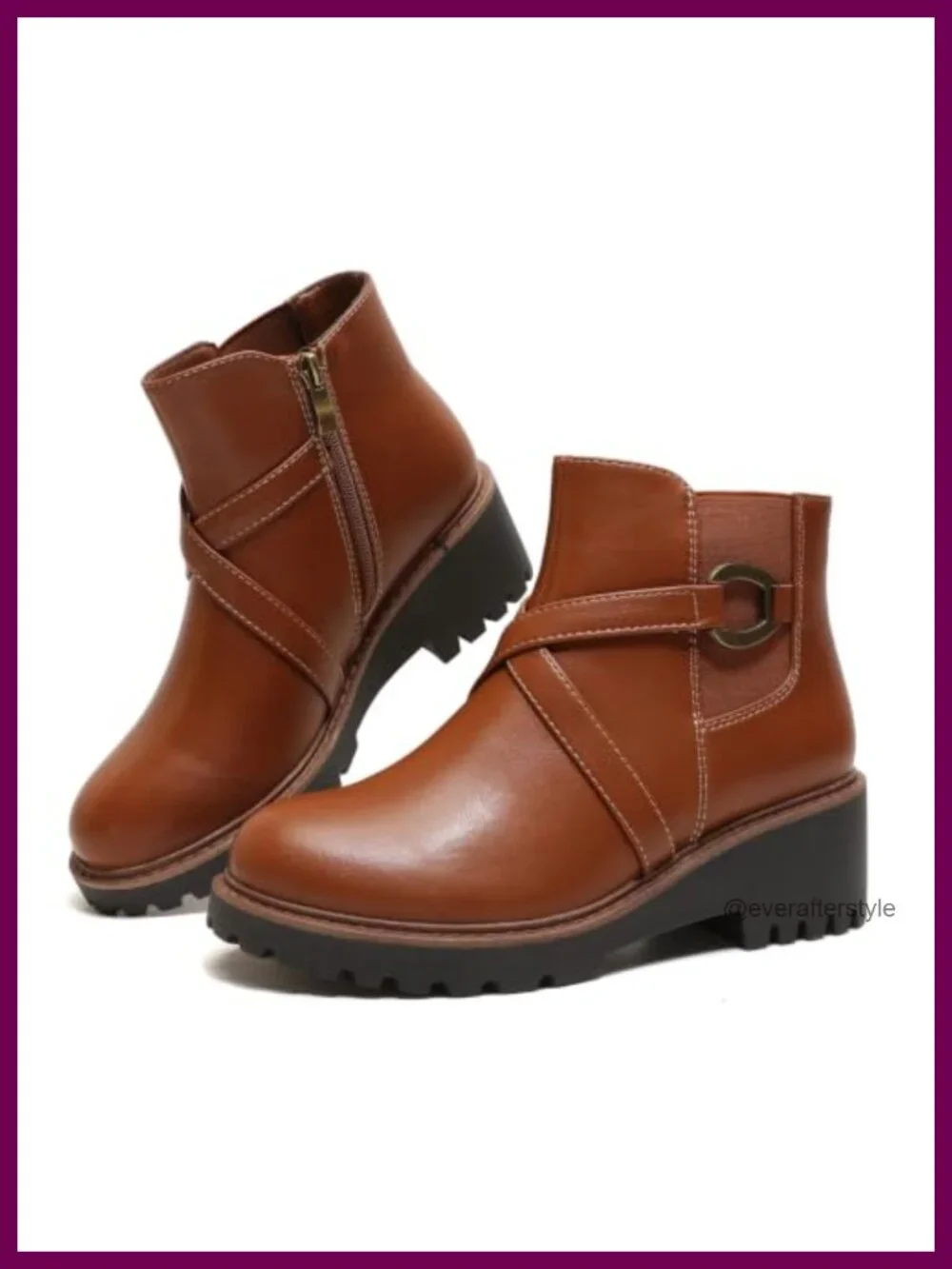 Chunky Low Heel Ankle Boots Side Zipper PU Non-Slip Fall Booties Wedge
